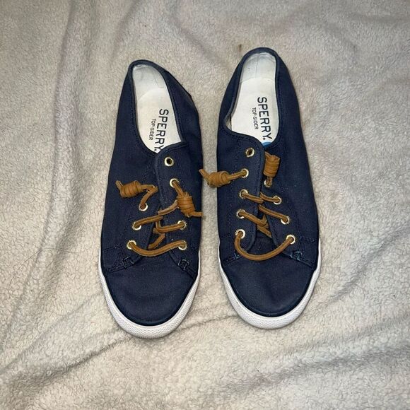 Sperry navy blue boat shoes with leather laces | Sz 7.5 - Picture 2 of 6